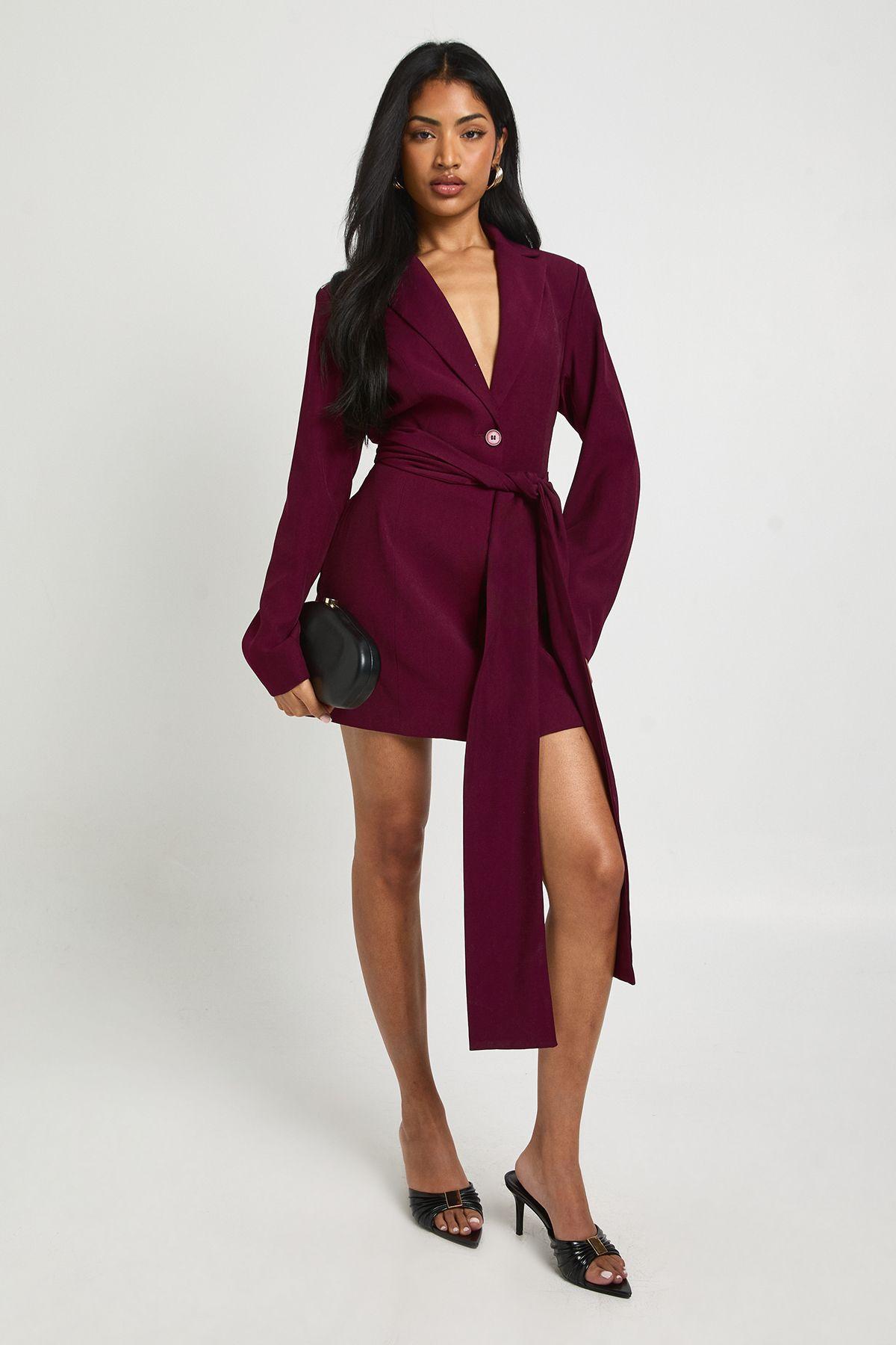 TAILORED TIE WAIST BLAZER DRESS by BOOHOO