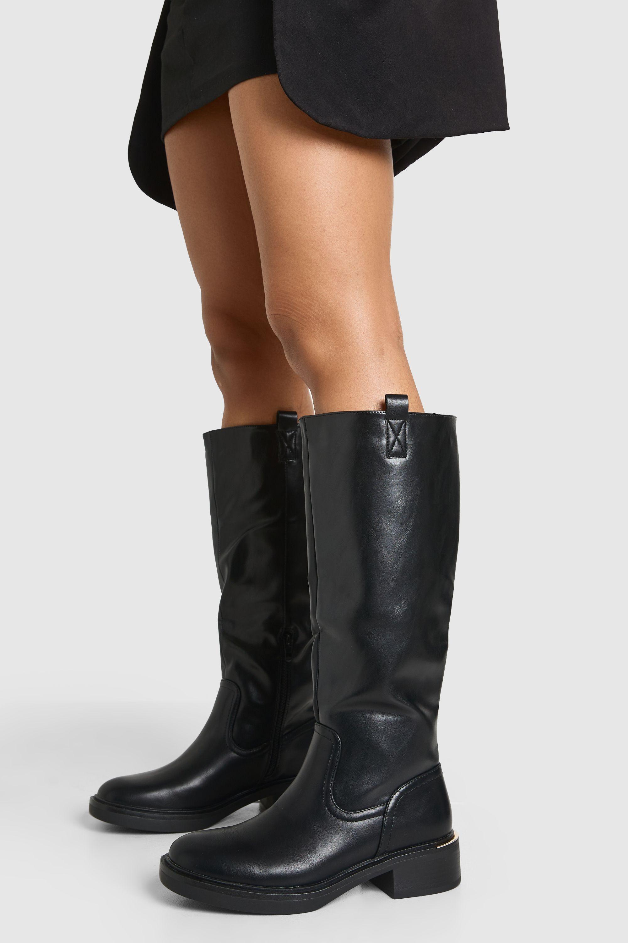 Tab Detail Knee High Boots by BOOHOO