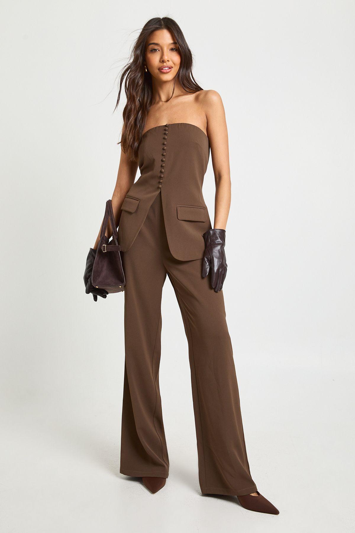 Tailored Bandeau Wide Leg Jumpsuit by BOOHOO