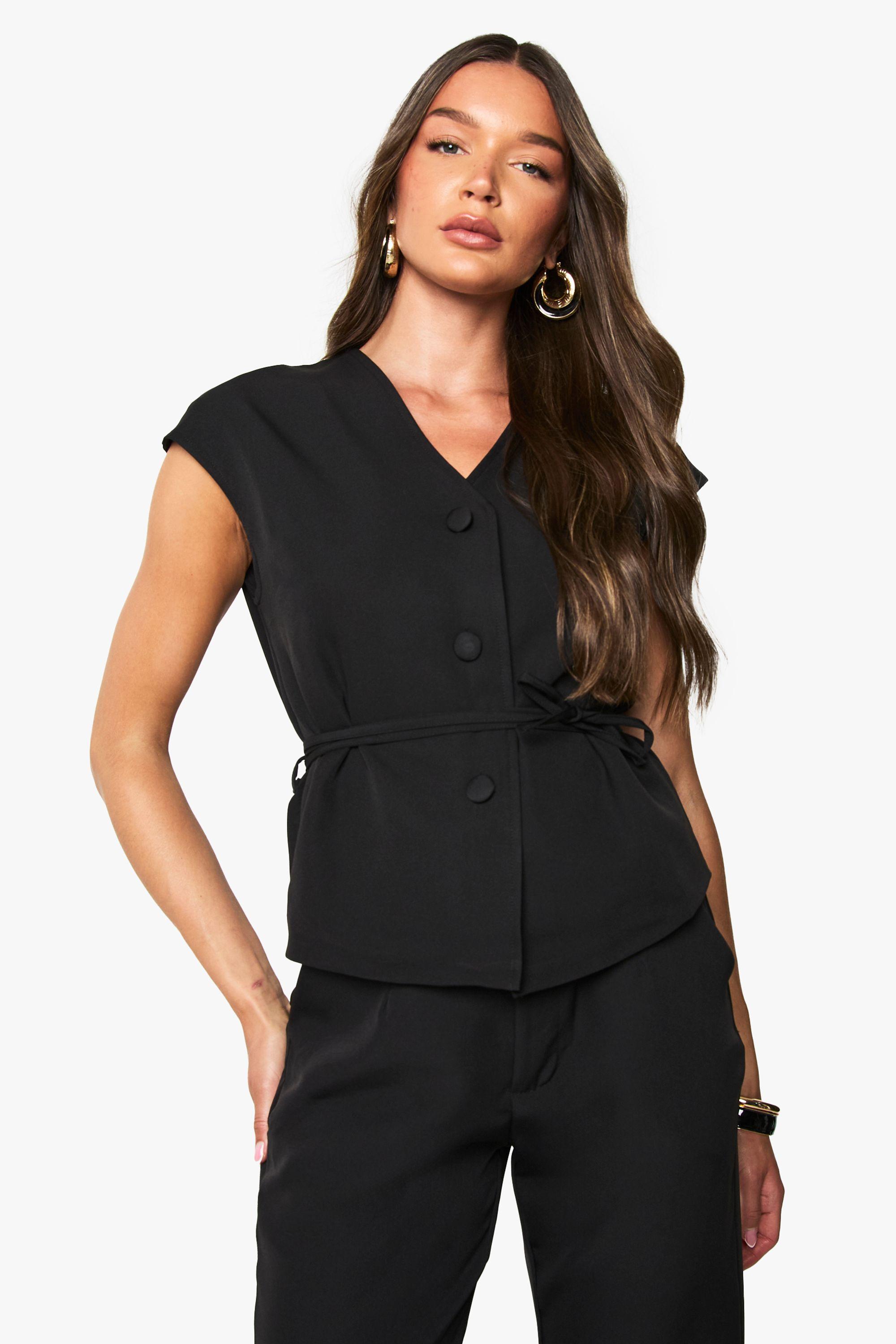 Tailored Belted Cap Sleeve Waistcoat by BOOHOO