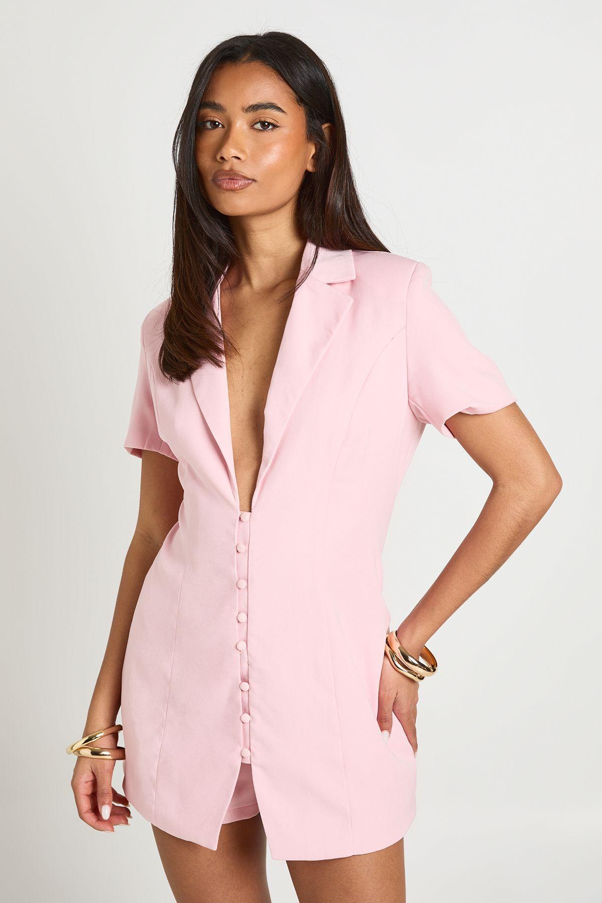 Tailored Button Through Skort Playsuit by BOOHOO