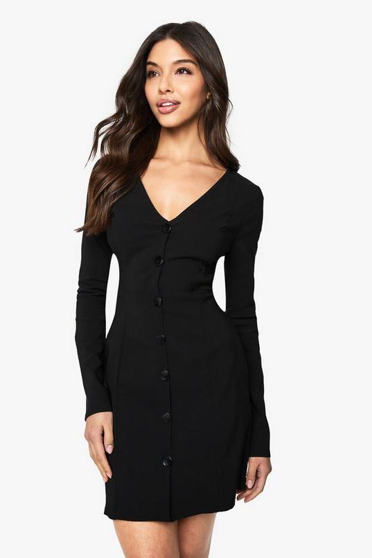 Tailored Collarless Cinched Waist Blazer Dress by BOOHOO