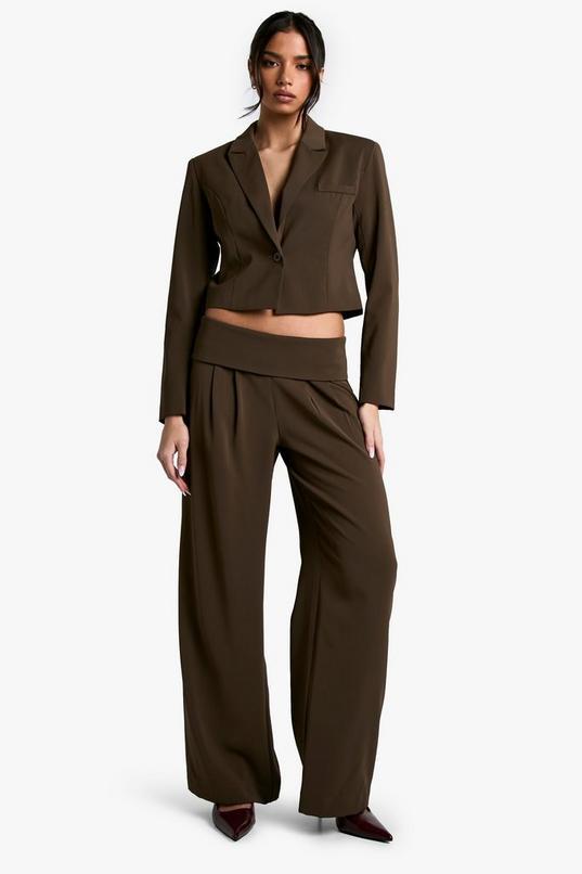 Tailored Fold Over Woven Trousers by BOOHOO