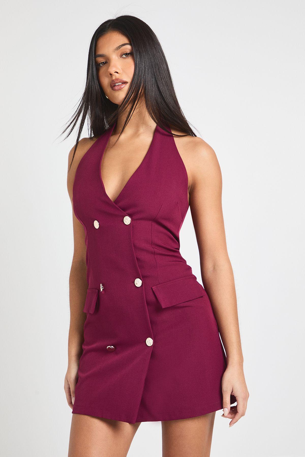 Tailored Halterneck Mini Dress by BOOHOO