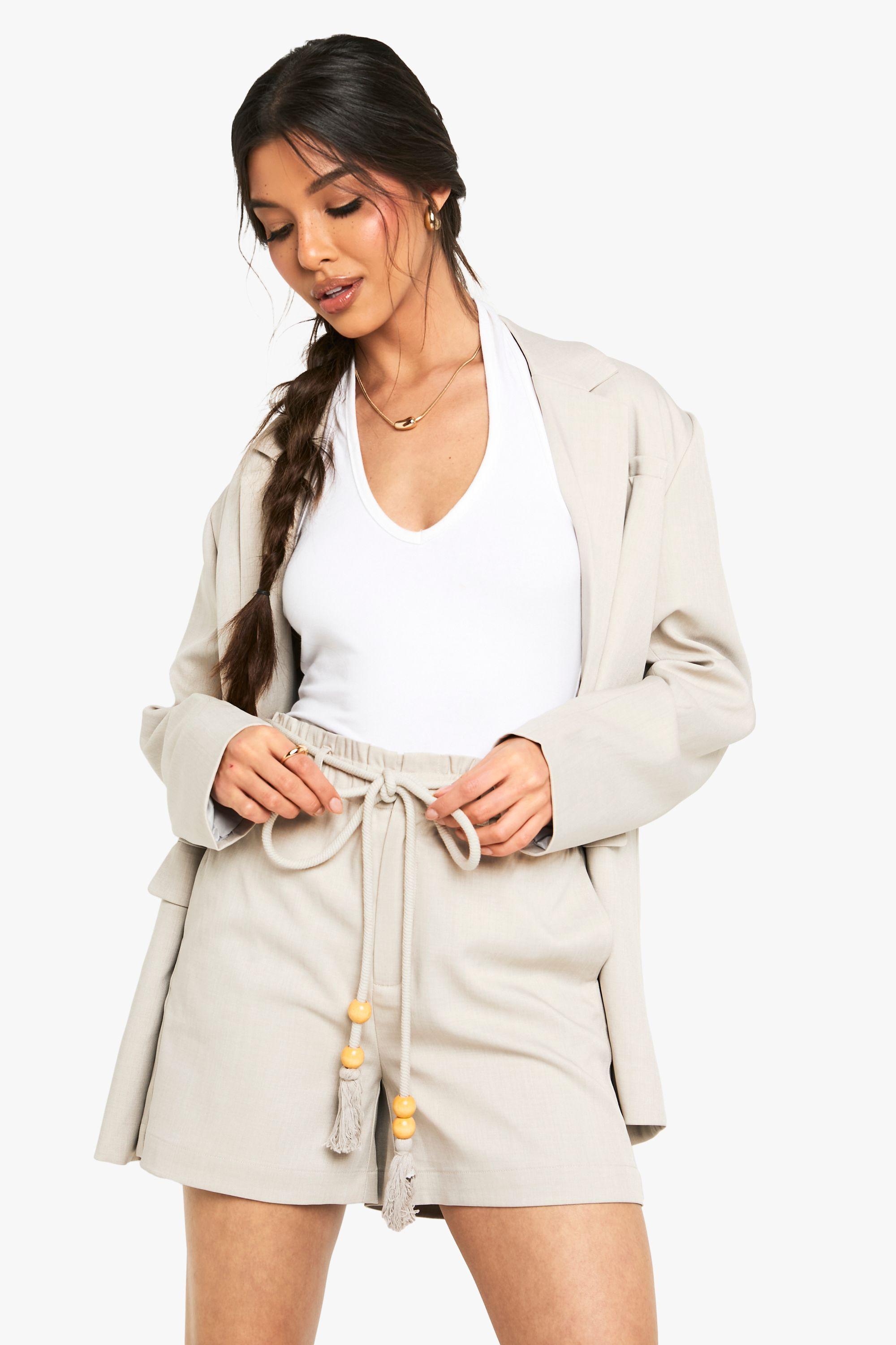Tailored Linen Look Belted Shorts by BOOHOO
