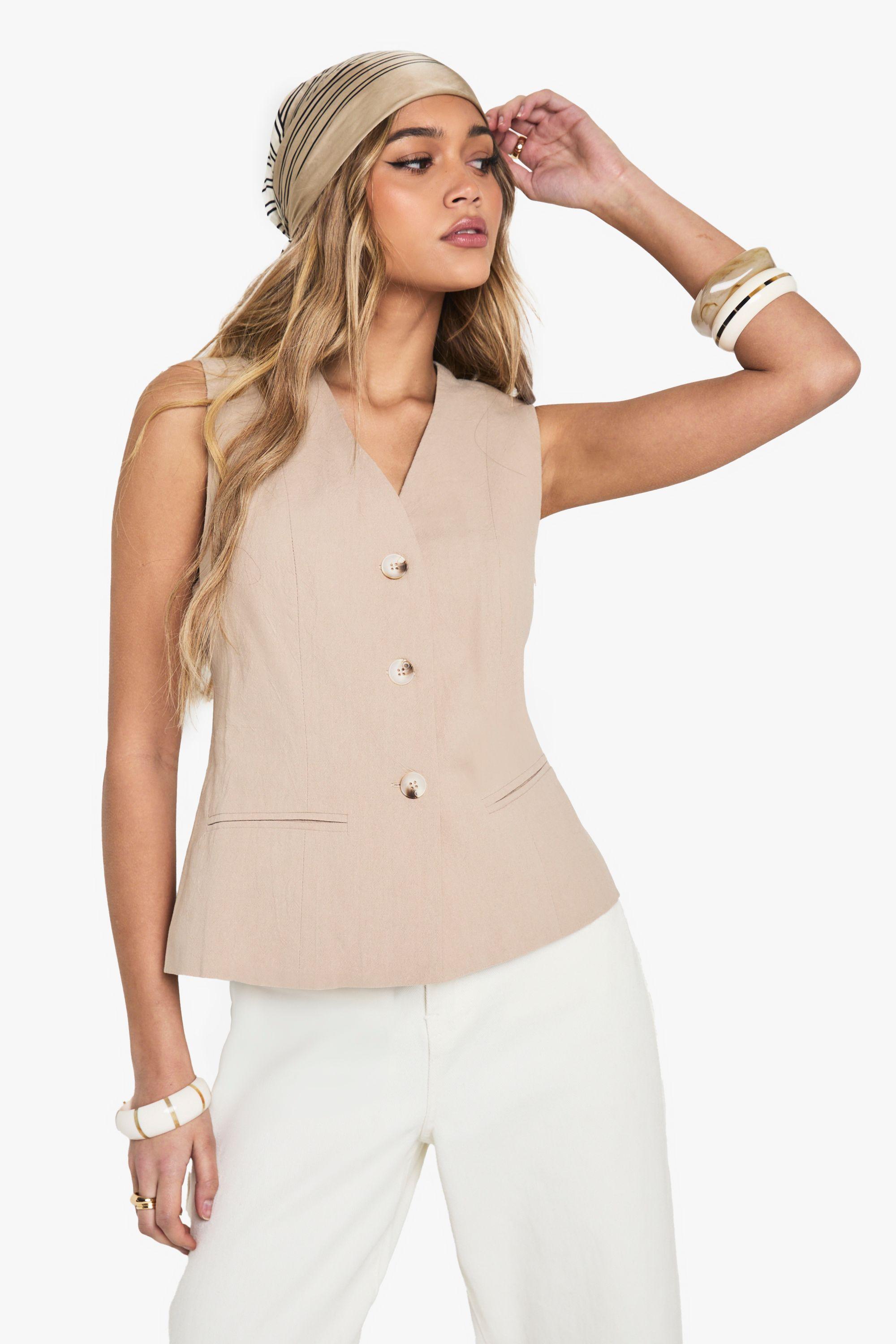 Tailored Linen Look Button Waistcoat by BOOHOO
