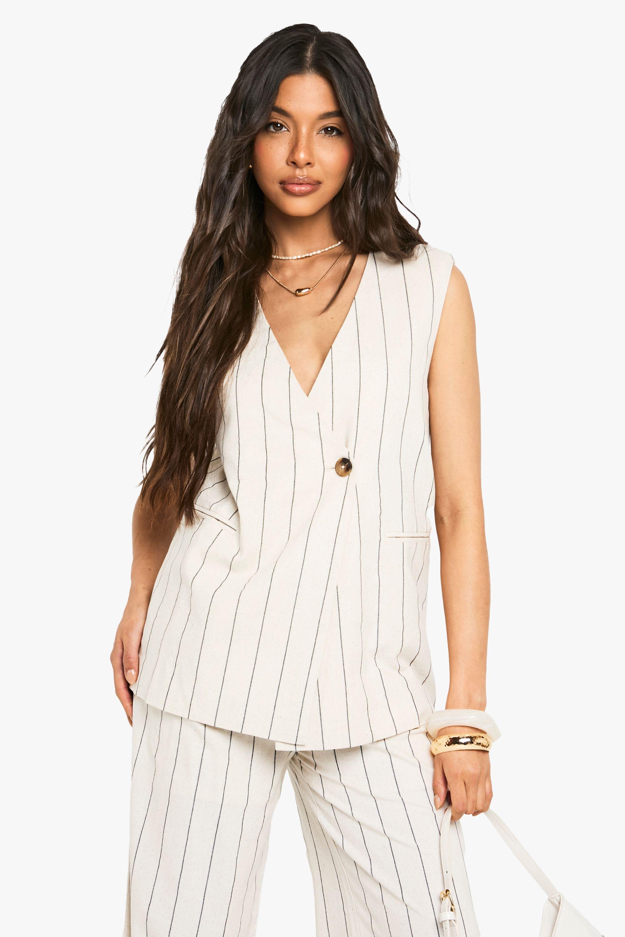 Tailored Linen Look Longline Waistcoat by BOOHOO
