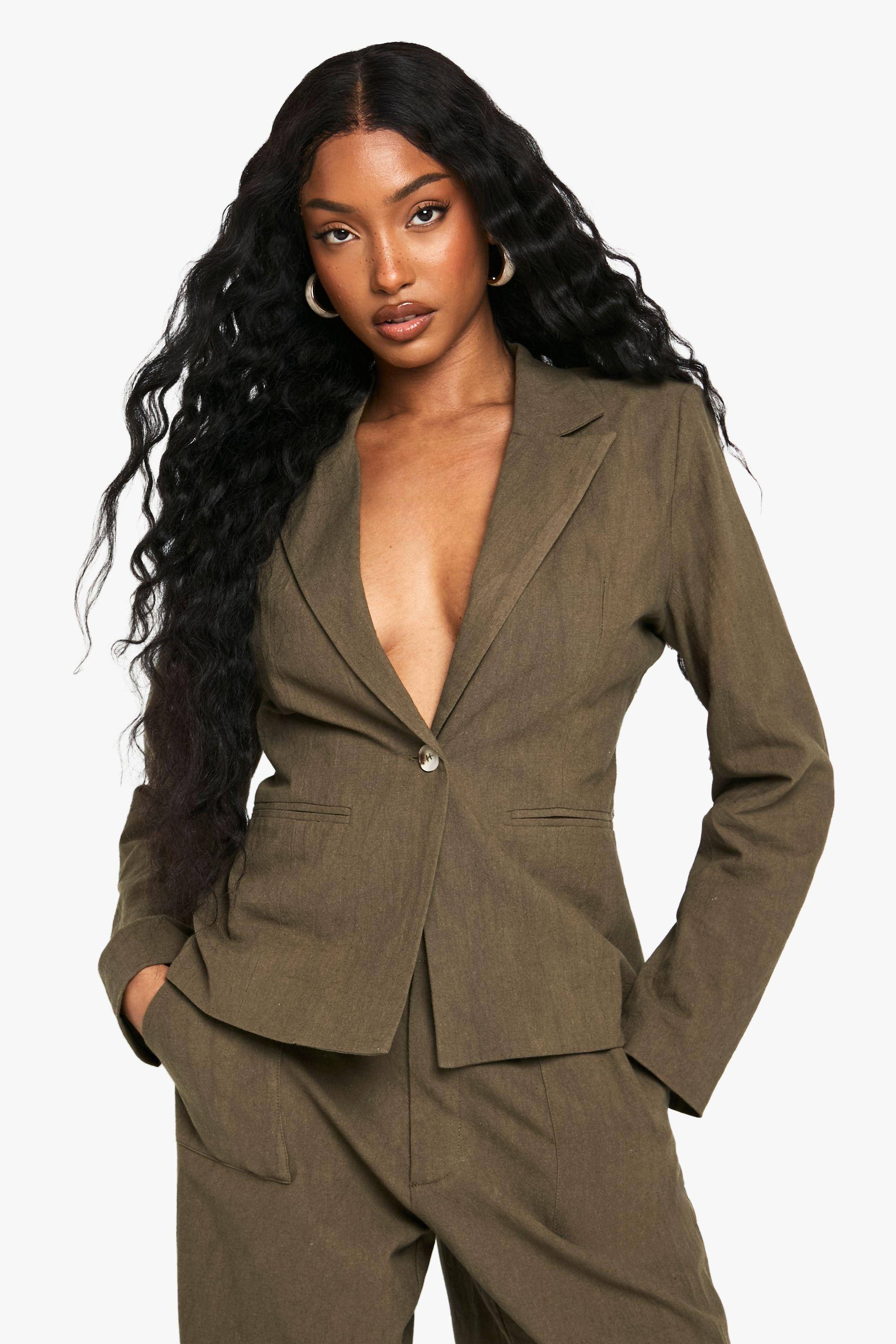 Tailored Linen Look Single Breast Blazer by BOOHOO
