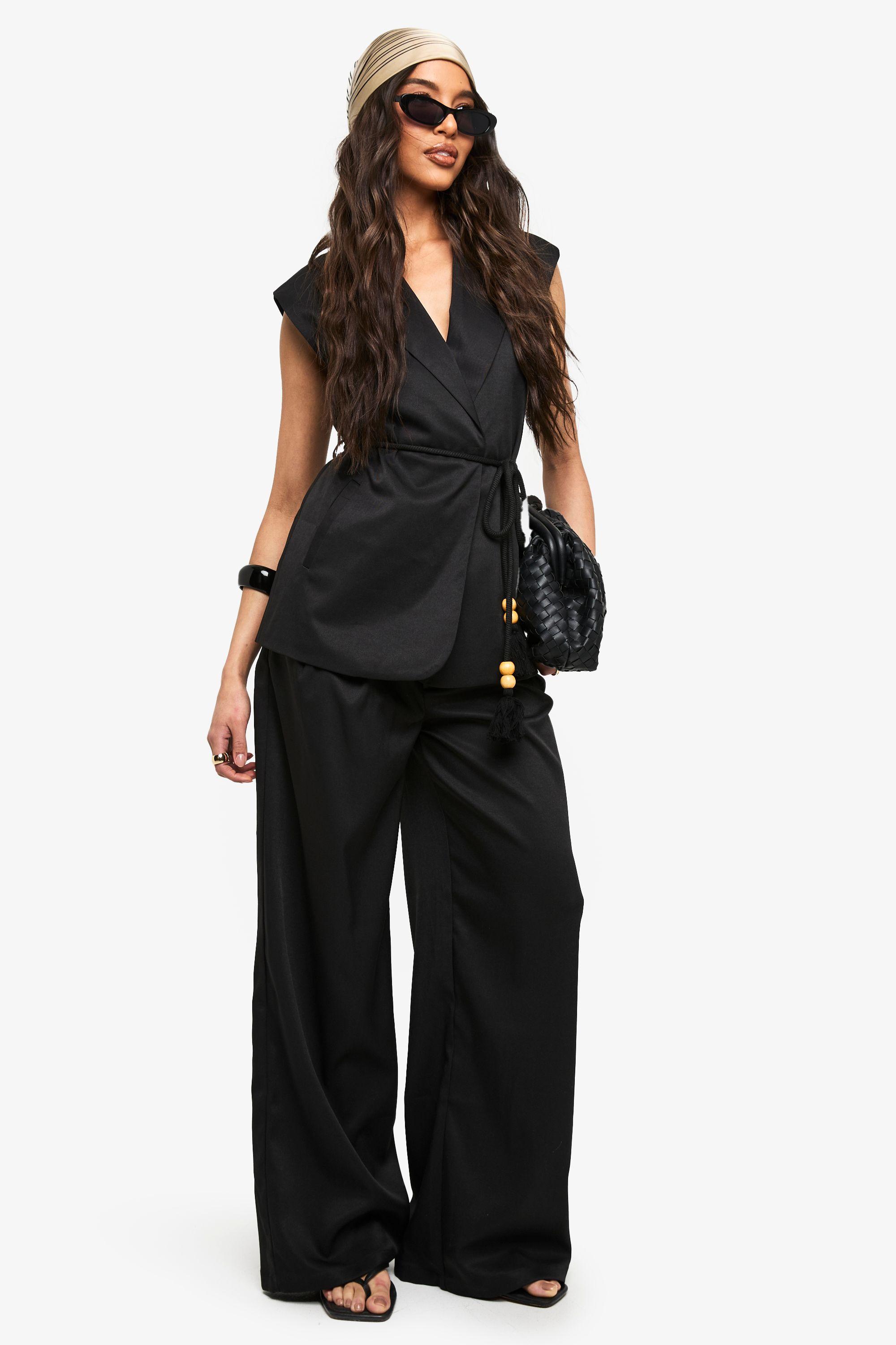 Tailored Linen Look Wide Leg Trouser by BOOHOO