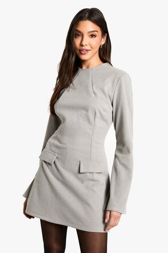 Tailored Long Sleeve A Line Mini Dress by BOOHOO