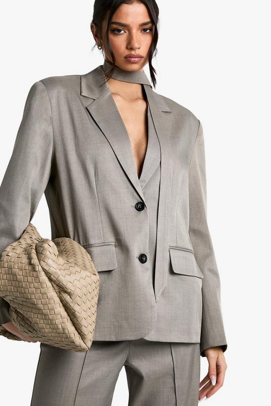 Tailored Neck Tie Woven Blazer by BOOHOO