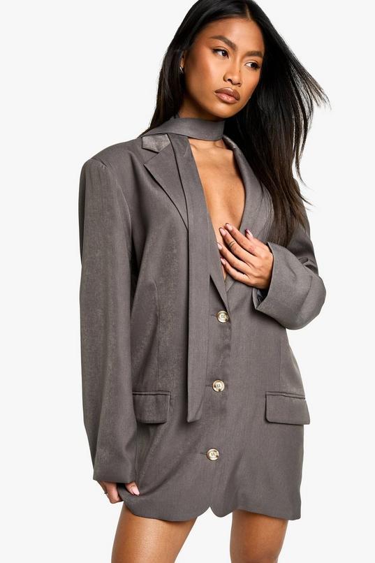 Tailored Oversized Boxy fit Scarf Detail Blazer Dress by BOOHOO