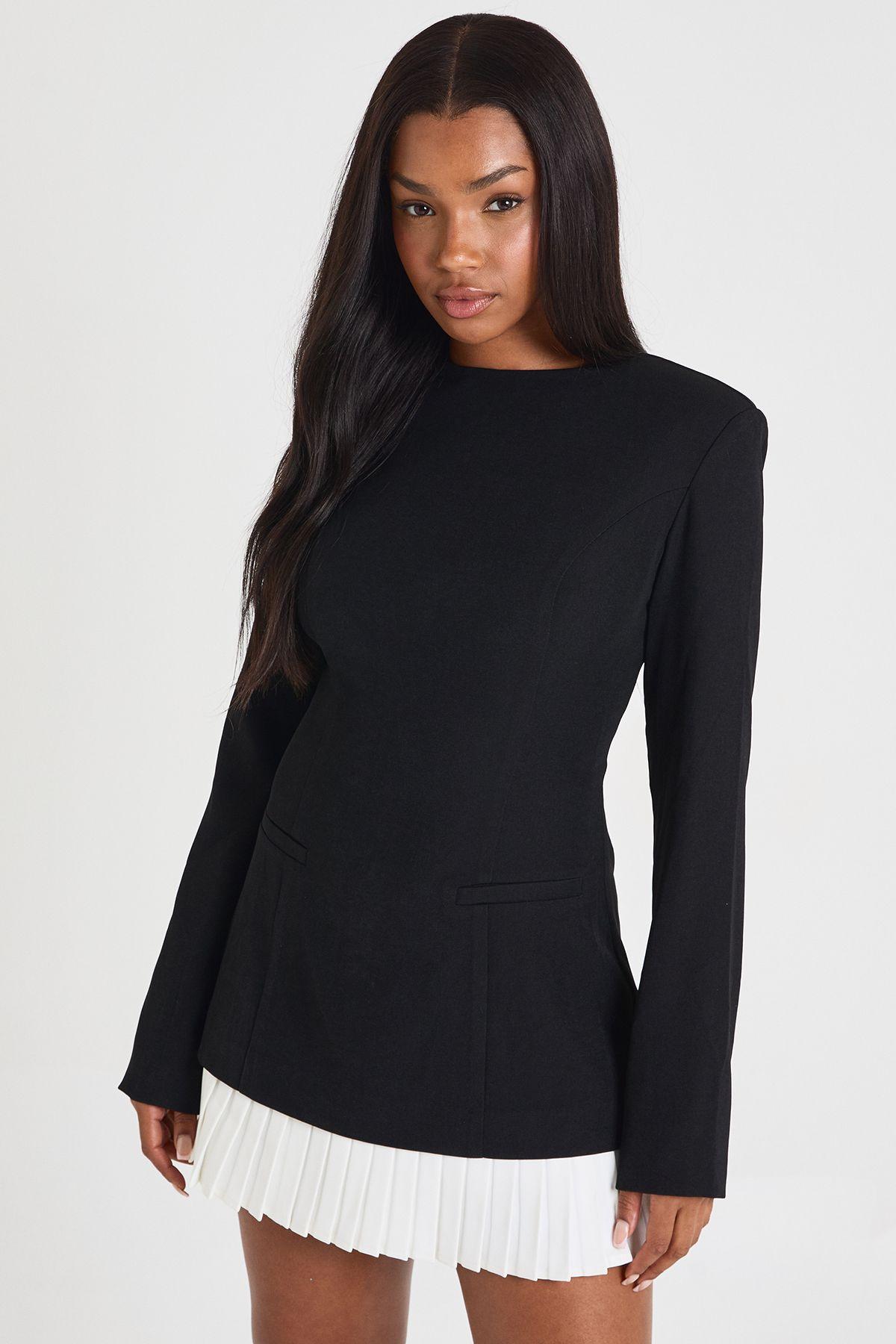 Tailored Pleated Hem Structured Mini Dress by BOOHOO