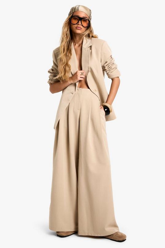 Tailored Pleated Low Rise Wide Leg Trousers by BOOHOO
