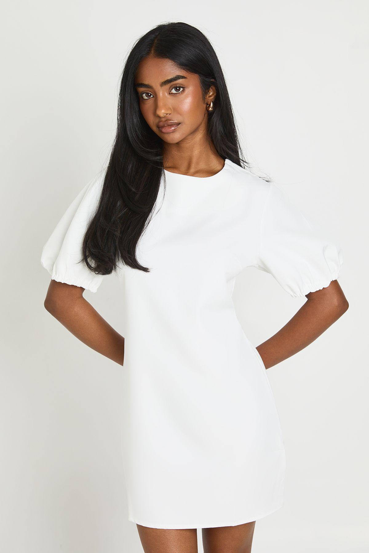 Tailored Puff Sleeve Shift Dress by BOOHOO