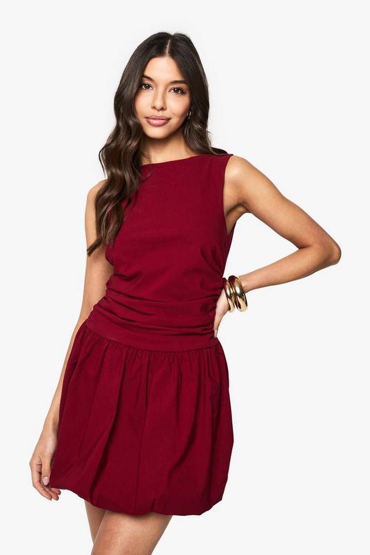 Tailored Slash Neck Puff Ball Mini Dress by BOOHOO