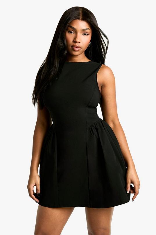 Tailored Slash Neck Volume Skater Mini Dress by BOOHOO