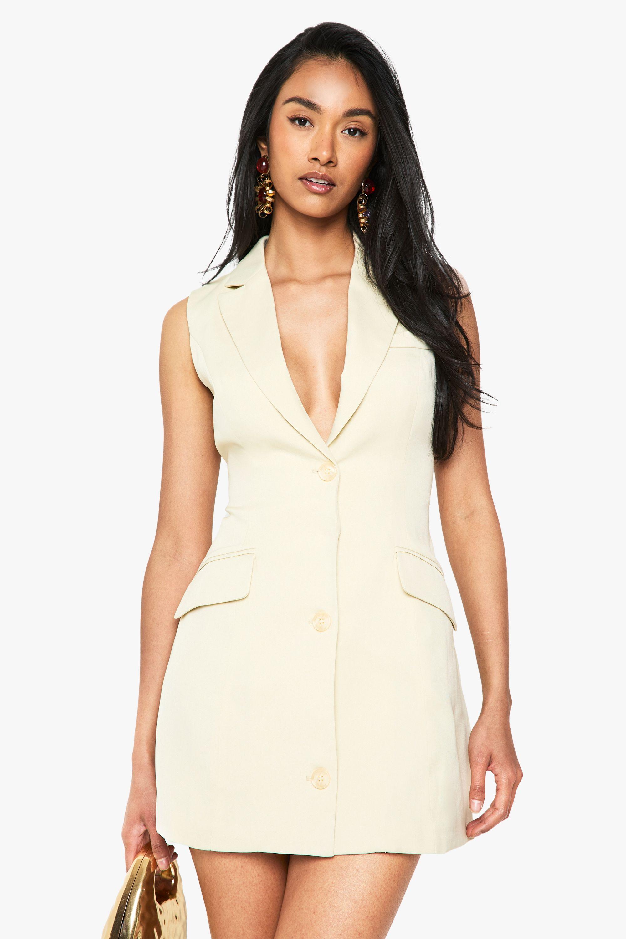 Tailored Structured Cinched Waist Sleeveless Blazer Dress by BOOHOO