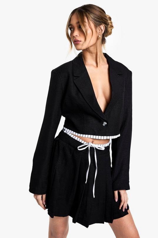 Tailored Woven Cropped Contrast Hem Blazer by BOOHOO