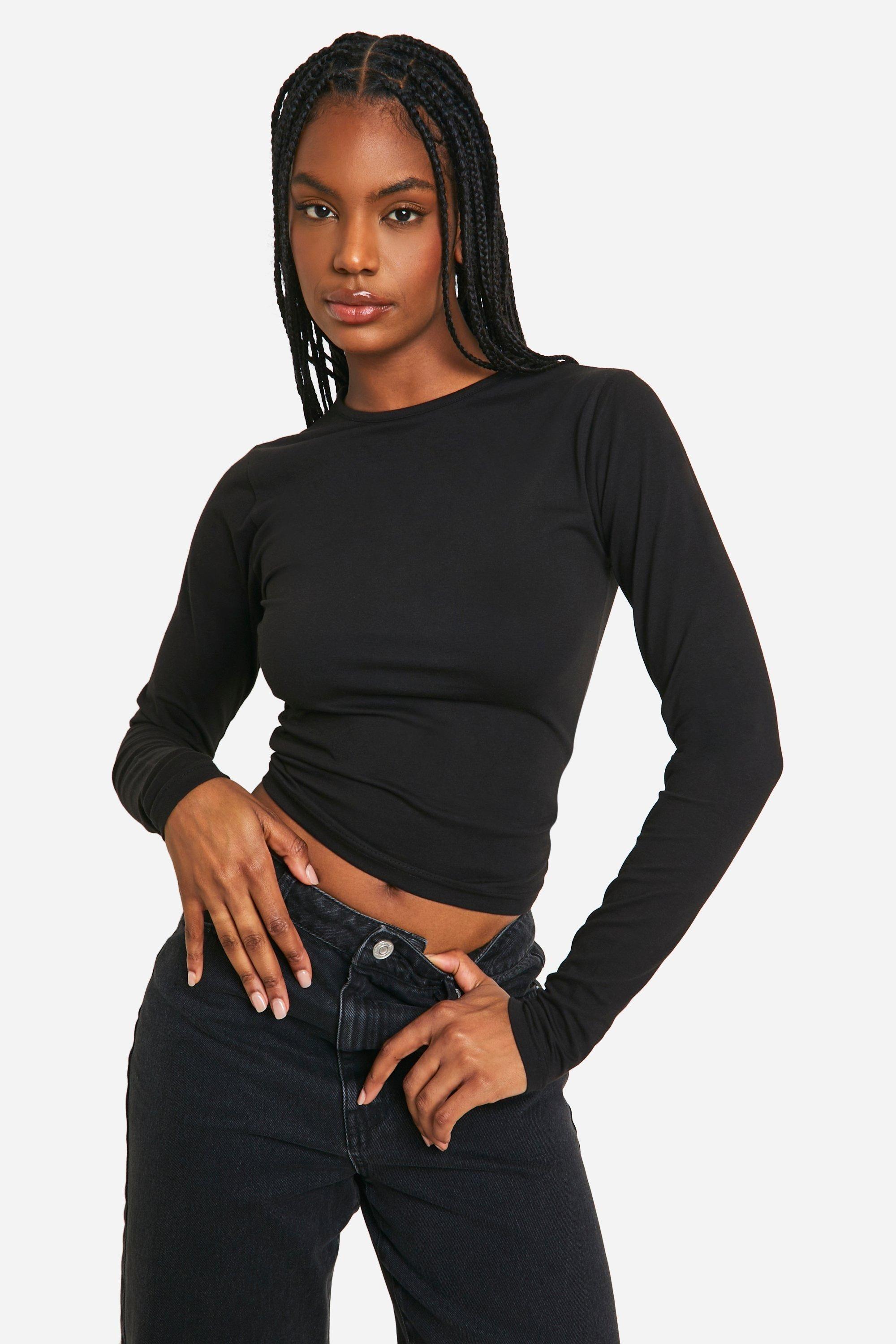 Tall Basic Cotton Long Sleeve Crew Neck Top by BOOHOO