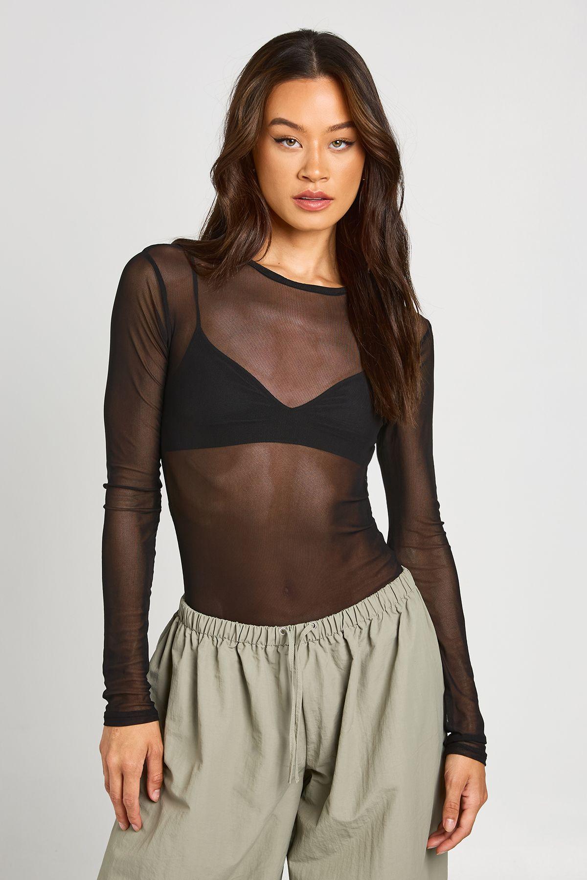 Tall Basic Mesh Long Sleeve Bodysuit by BOOHOO
