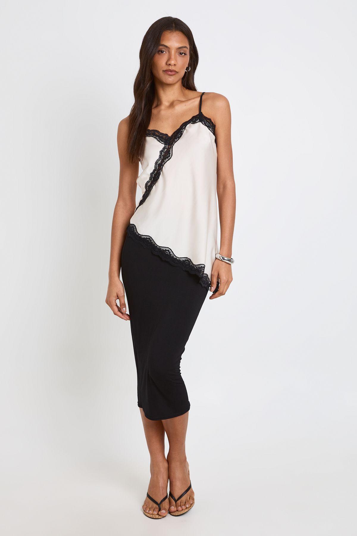 Tall Basic Solid Black High Waisted Midi Skirt by BOOHOO