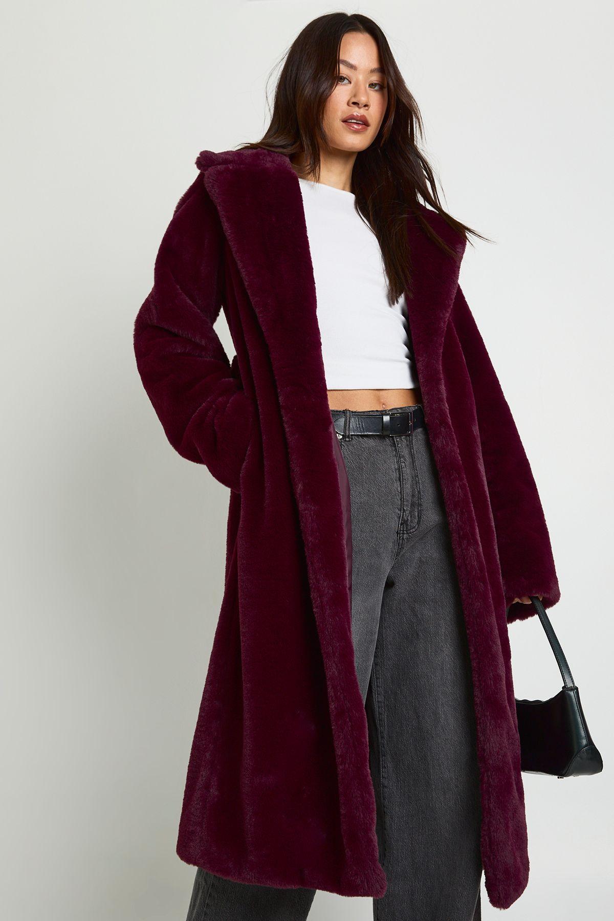 Tall Belted Maxi Faux Fur Coat by BOOHOO