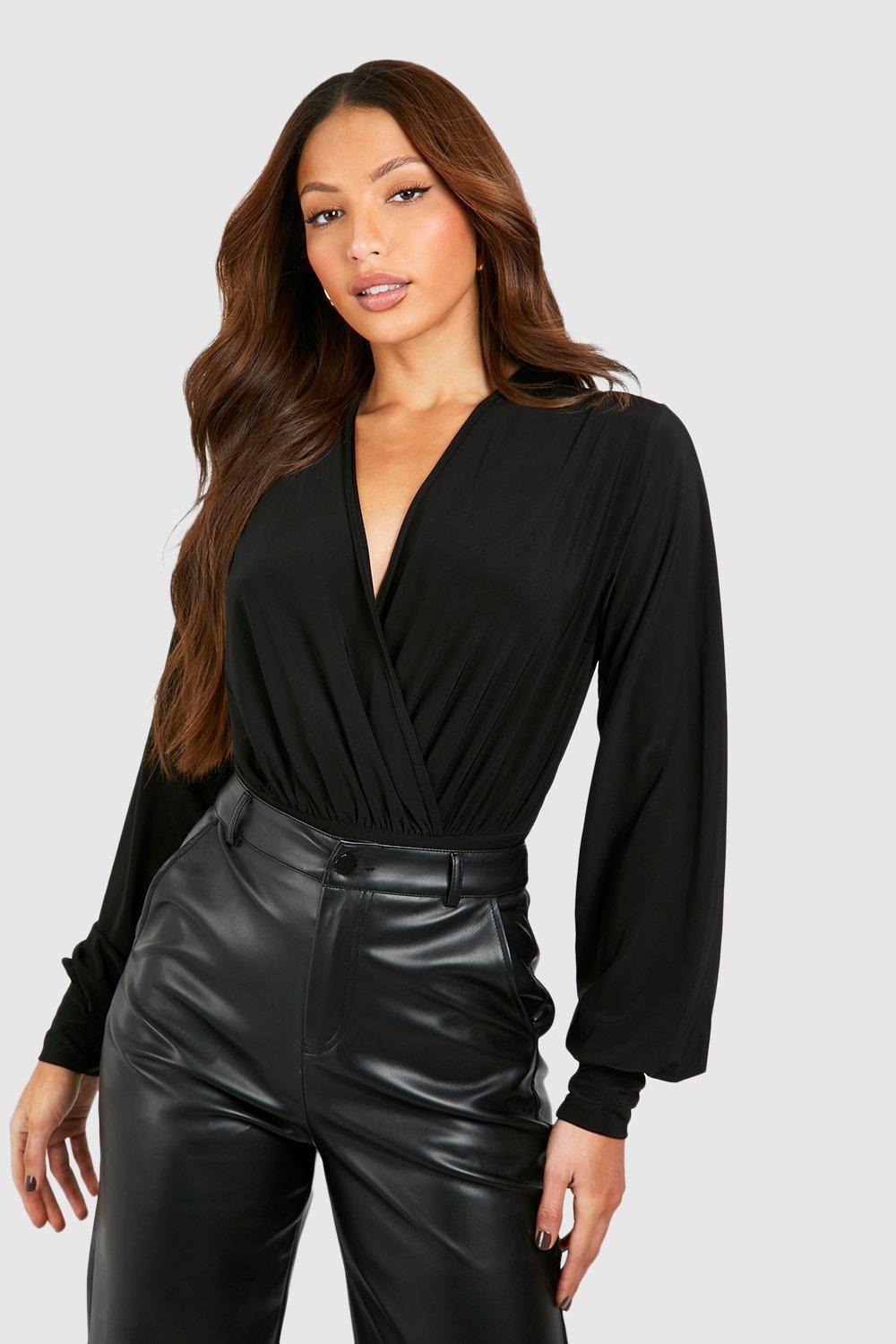 Tall Blouson Sleeve Wrap Bodysuit by BOOHOO