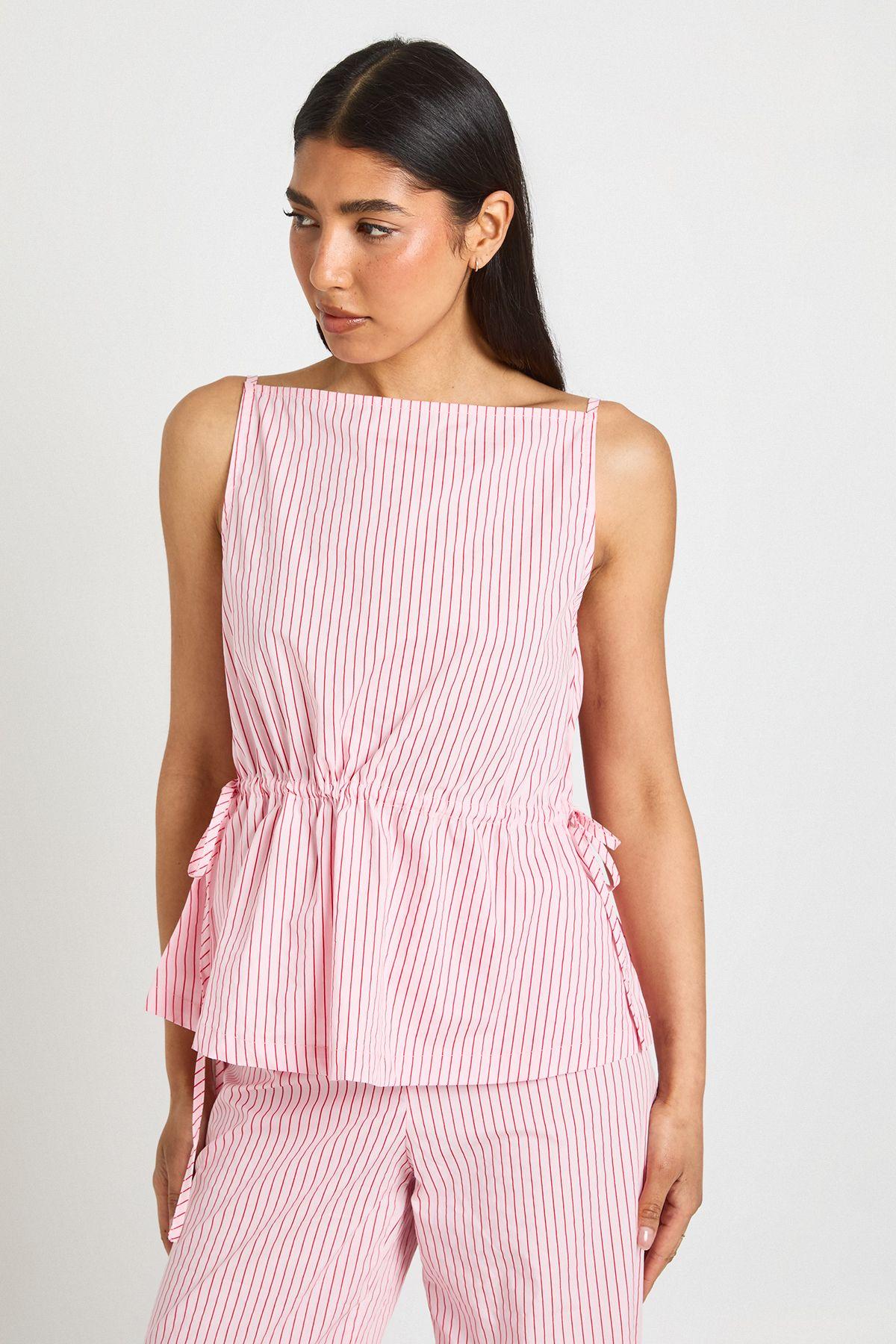 Tall Boat Neck Stripe Tie Side Peplum Top by BOOHOO