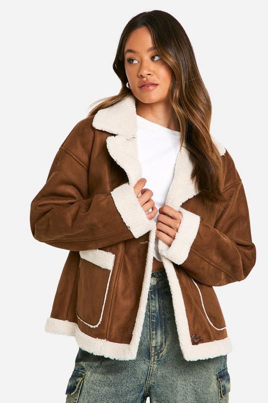 Tall Borg Lined Faux Suede Jacket by BOOHOO