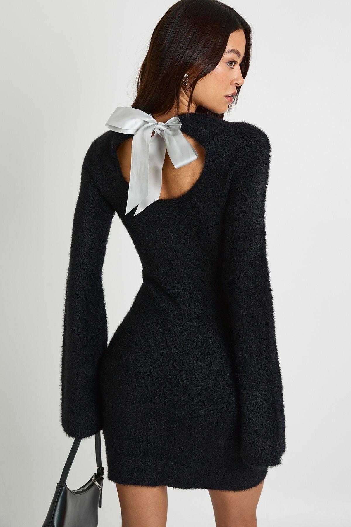 Tall Bow Back Detail Super Soft Knitted Mini Dress by BOOHOO Tall Bow Back Detail Super Soft Knitted Mini Dress by BOOHOO