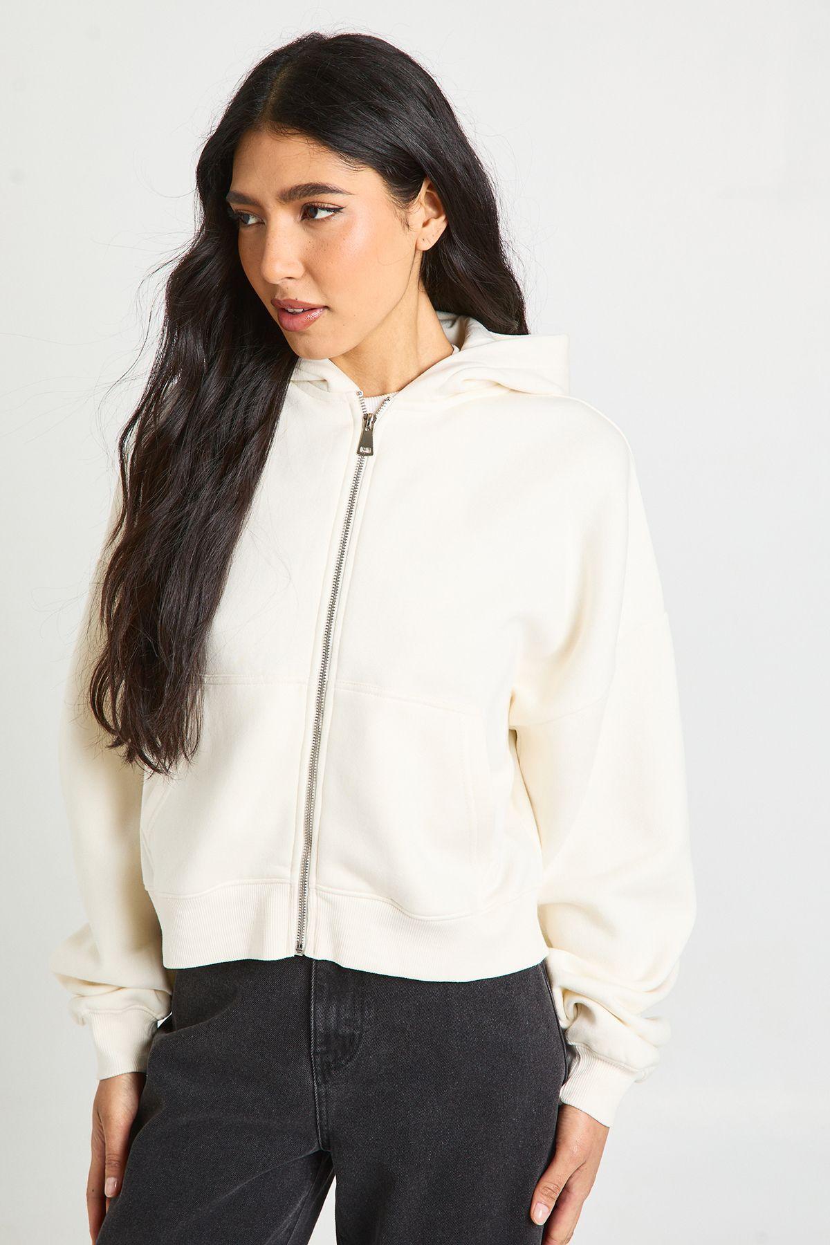 Tall Boxy Balloon Sleeve Oversized Zip Through Hoodie by BOOHOO