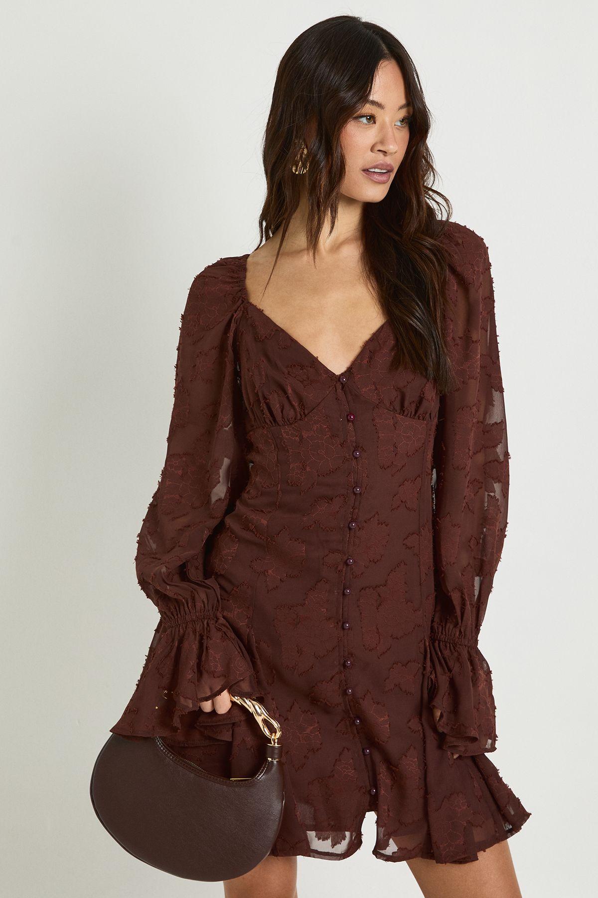 Tall Burnout Floral Godet Hem Mini Dress by BOOHOO