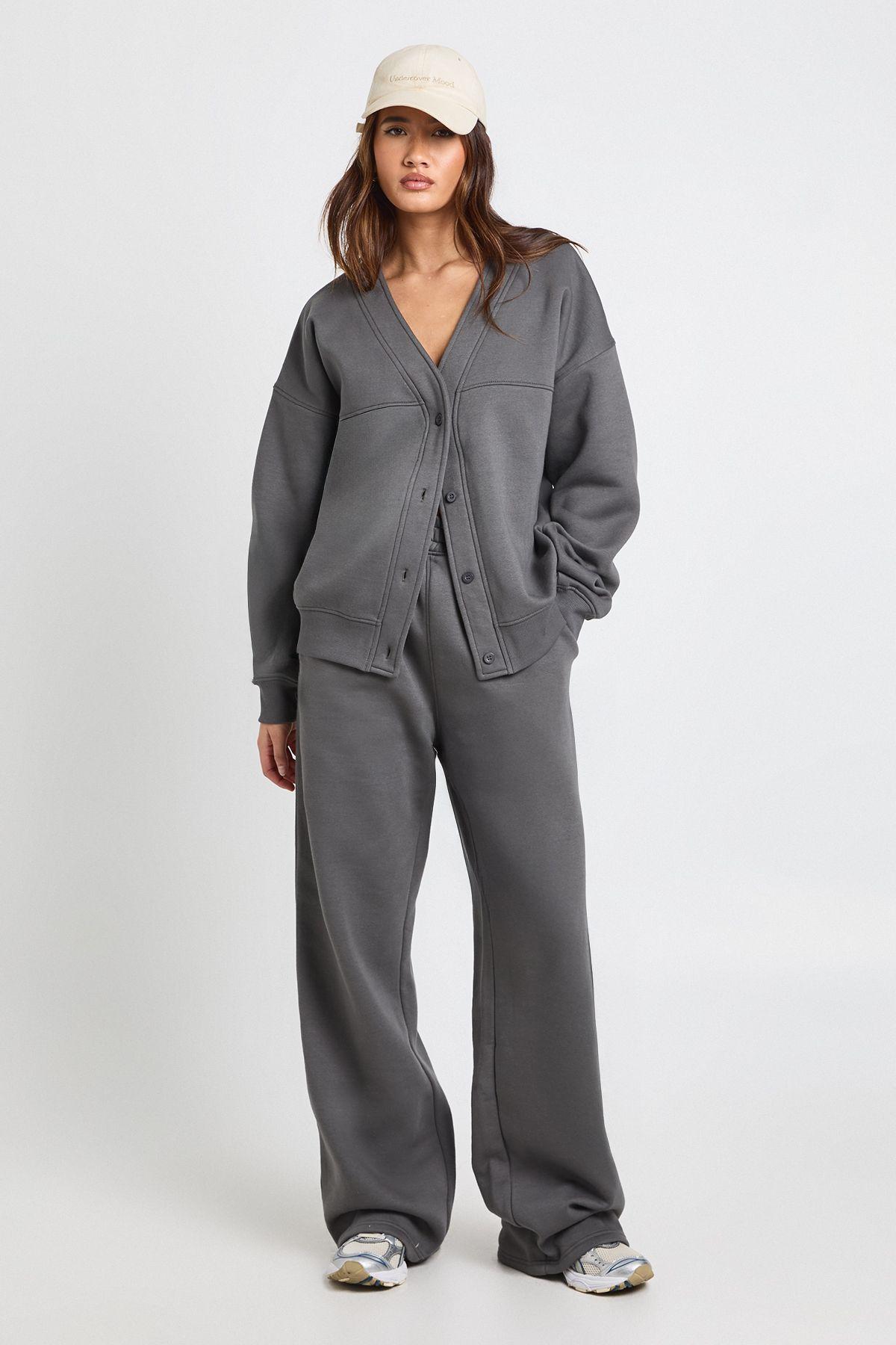 Tall Button Through Cardigan Sweatshirt And Straight Leg Jogger Tracksuit by BOOHOO
