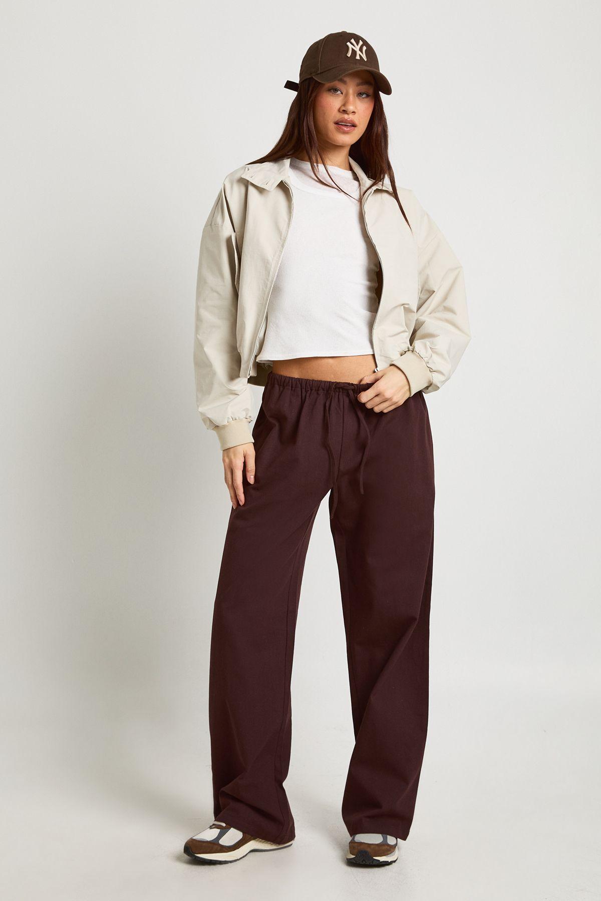 Tall Chambray Drawcord Wide Leg Trousers by BOOHOO