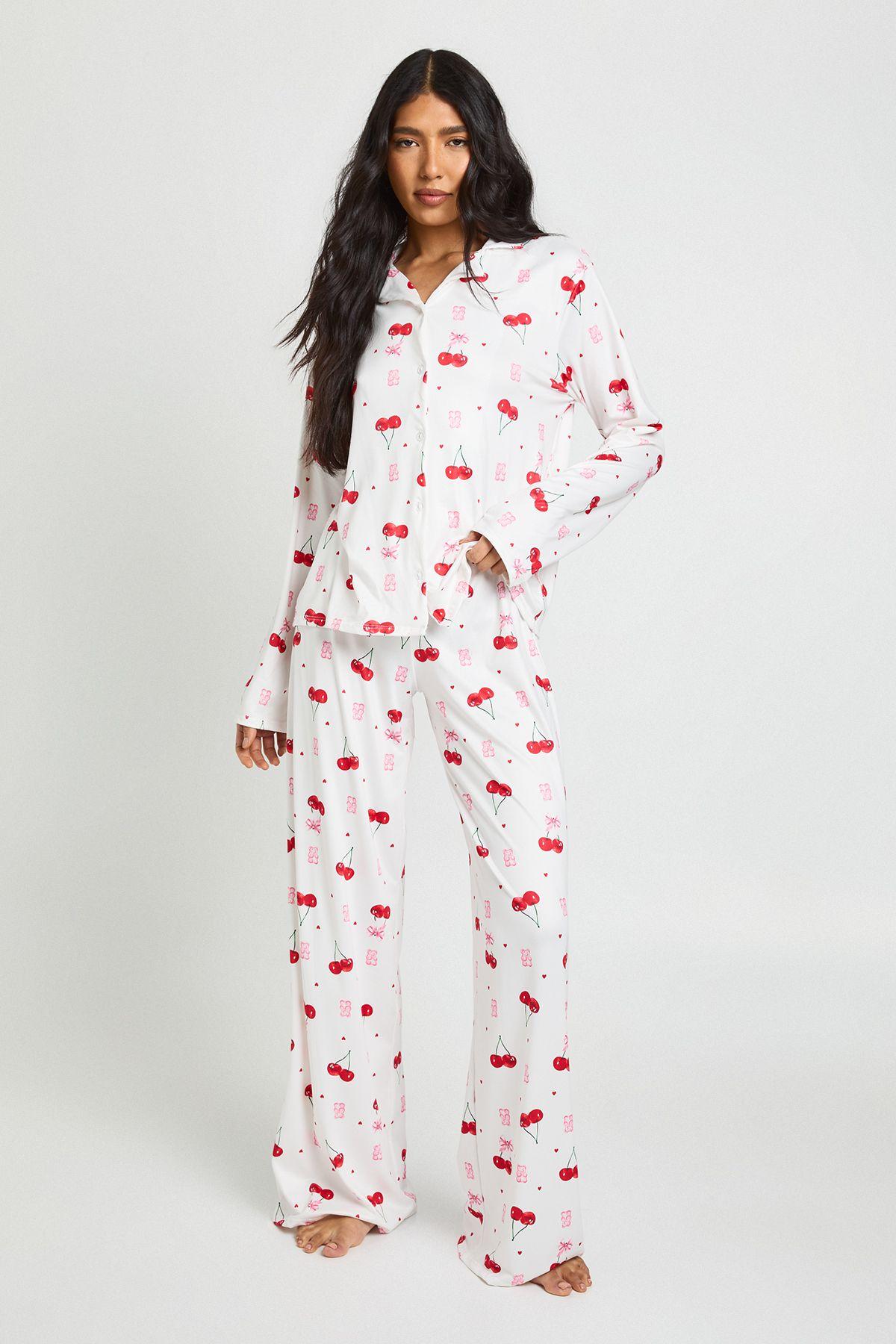 Tall Cherries & Sweets Long Sleeve Shirt & Trouser Pyjama Set by BOOHOO