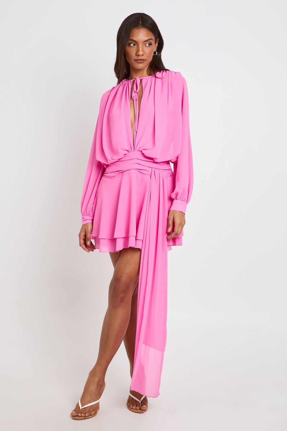 Tall Chiffon Ruched Drape Smock Dress by BOOHOO