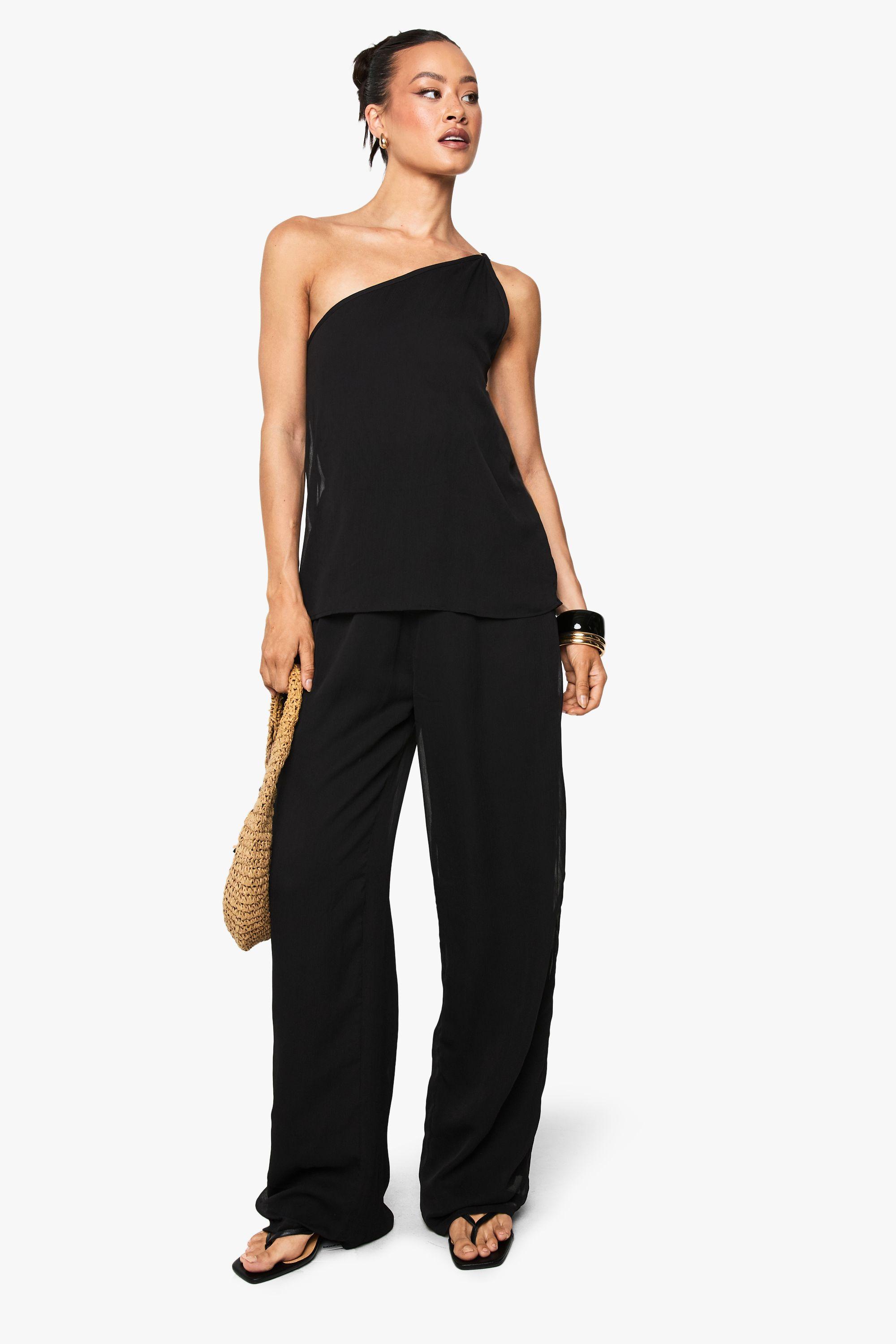 Tall Chiffon Textured Draped Wide Leg Jumpsuit by BOOHOO