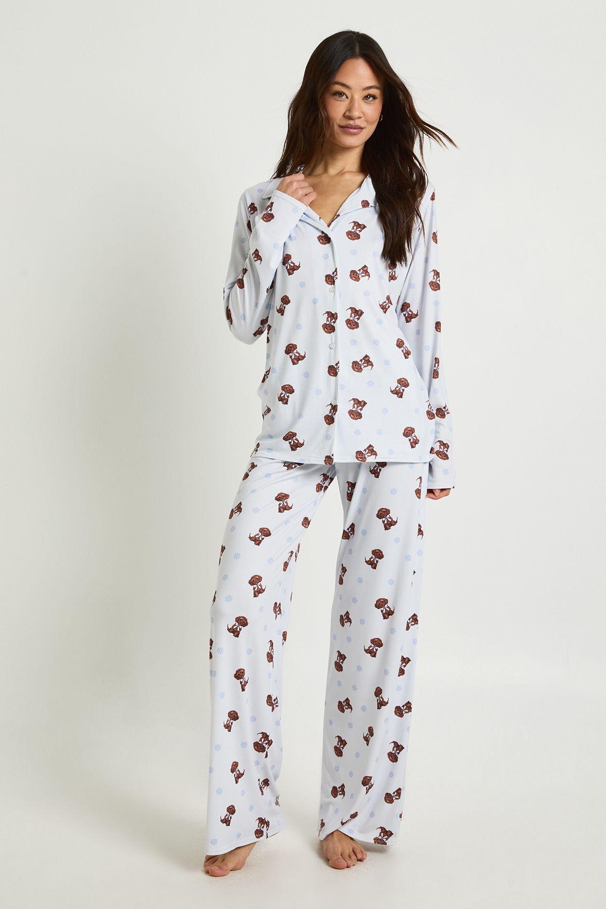 Tall Christmas Dog Print Long Sleeve Shirt & Trousers Pyjama Set by BOOHOO