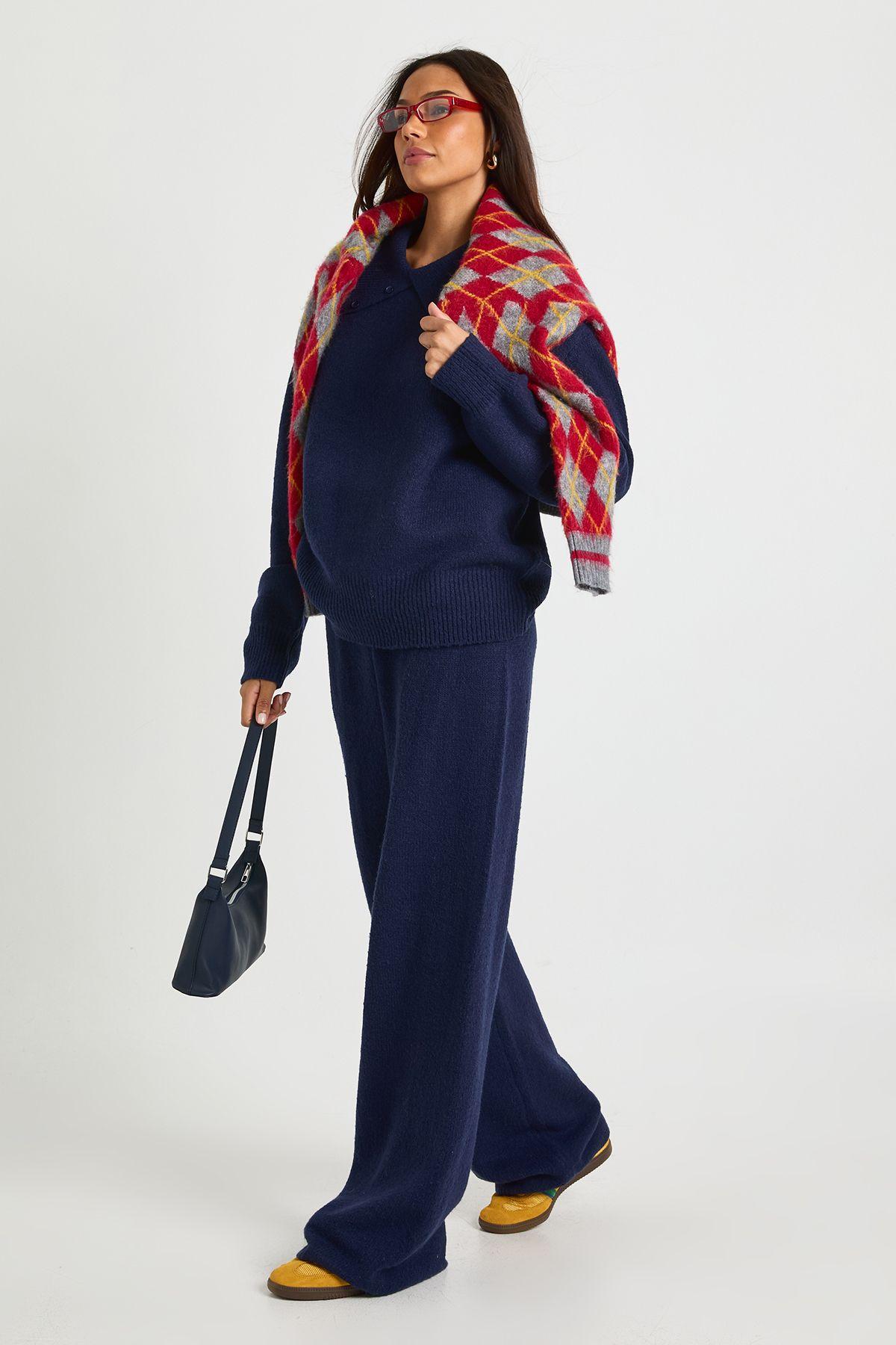Tall Chunky Knit Collar Detail Oversized Knitted Jumper and Wide Leg Trouser Co-Ord by BOOHOO