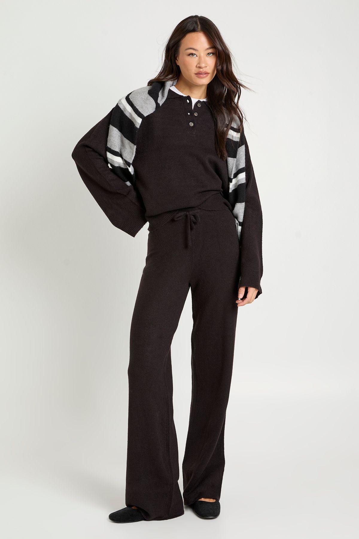 Tall Collared Button Down Oversized Knitted Jumper And Straight Leg Trouser Co-Ord by BOOHOO