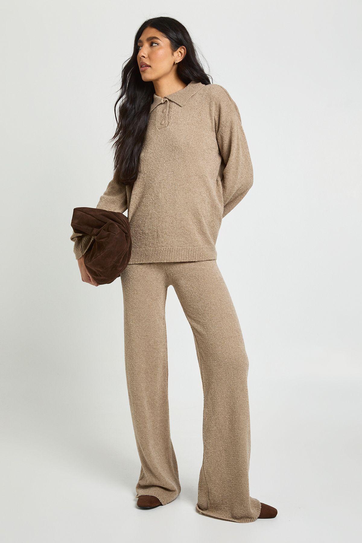 Tall Collared Button Down Oversized Knitted Jumper And Straight Leg Trouser Co-Ord by BOOHOO