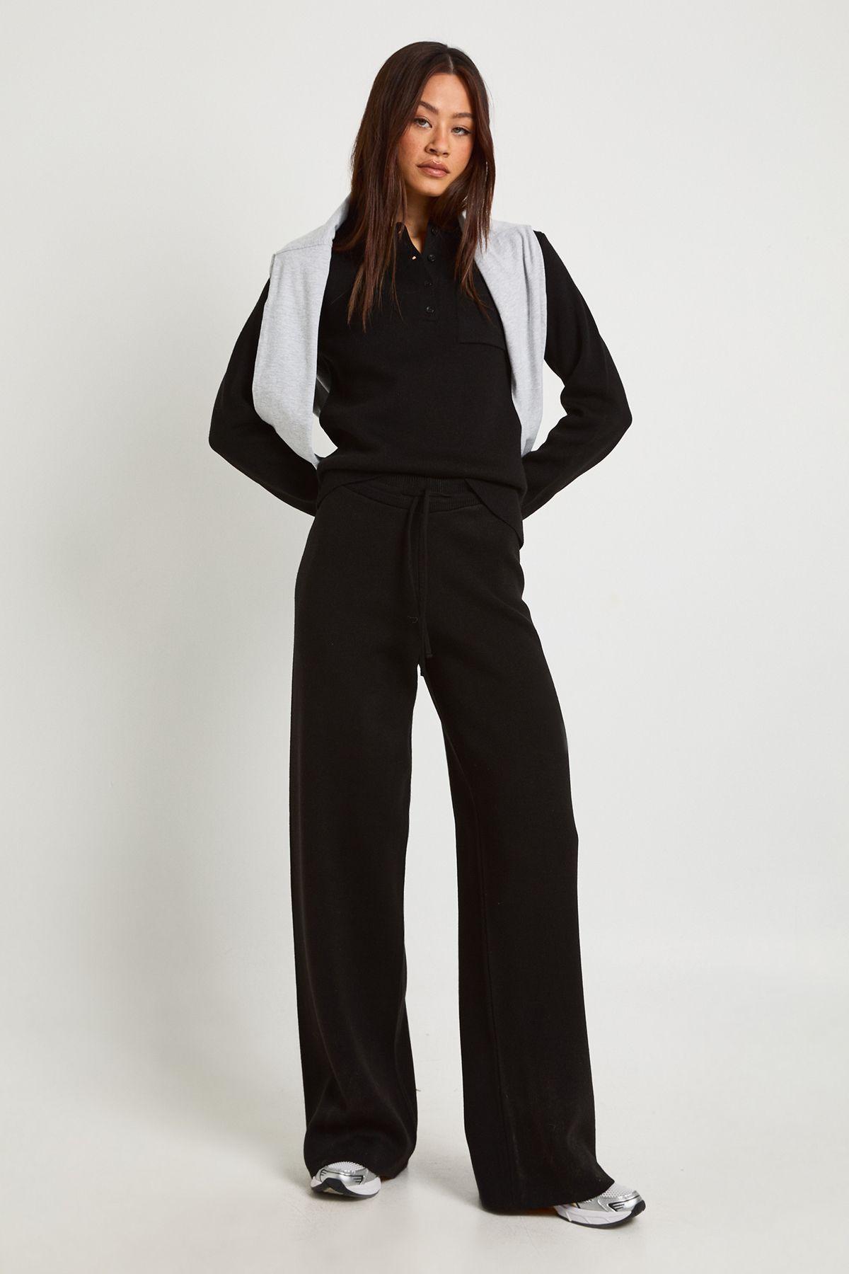 Tall Collared Button Neck Top and Straight Leg Trouser Co-Ord by BOOHOO