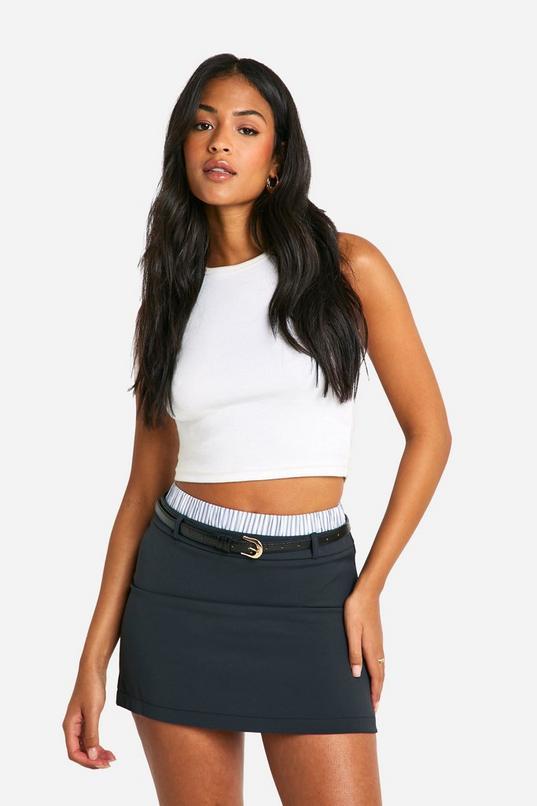 Tall Contrast Stripe Boxer Waistband Belted Mini Skirt by BOOHOO