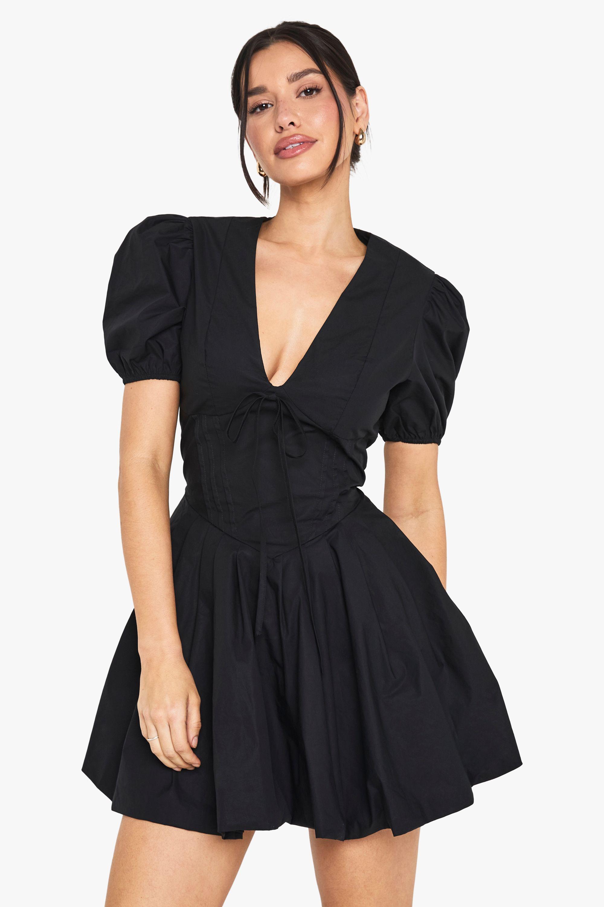 Tall Corset Detail Puff Sleeve Milkmaid Skater Dress by BOOHOO