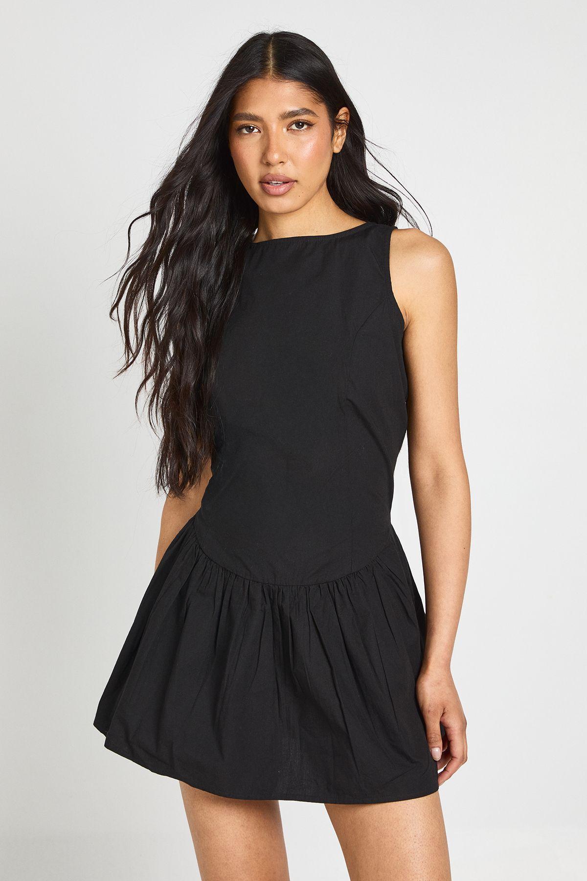 Tall Cotton Peplum Mini Skater Dress by BOOHOO