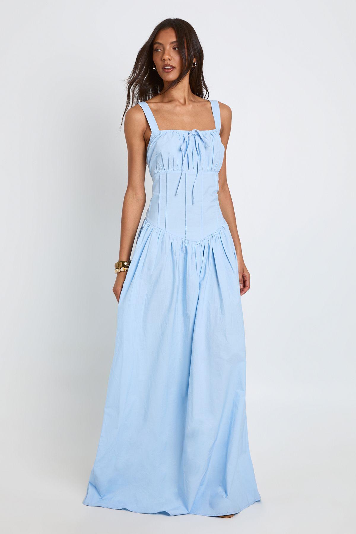 Tall Cotton Poplin Milkmaid Maxi Dress by BOOHOO