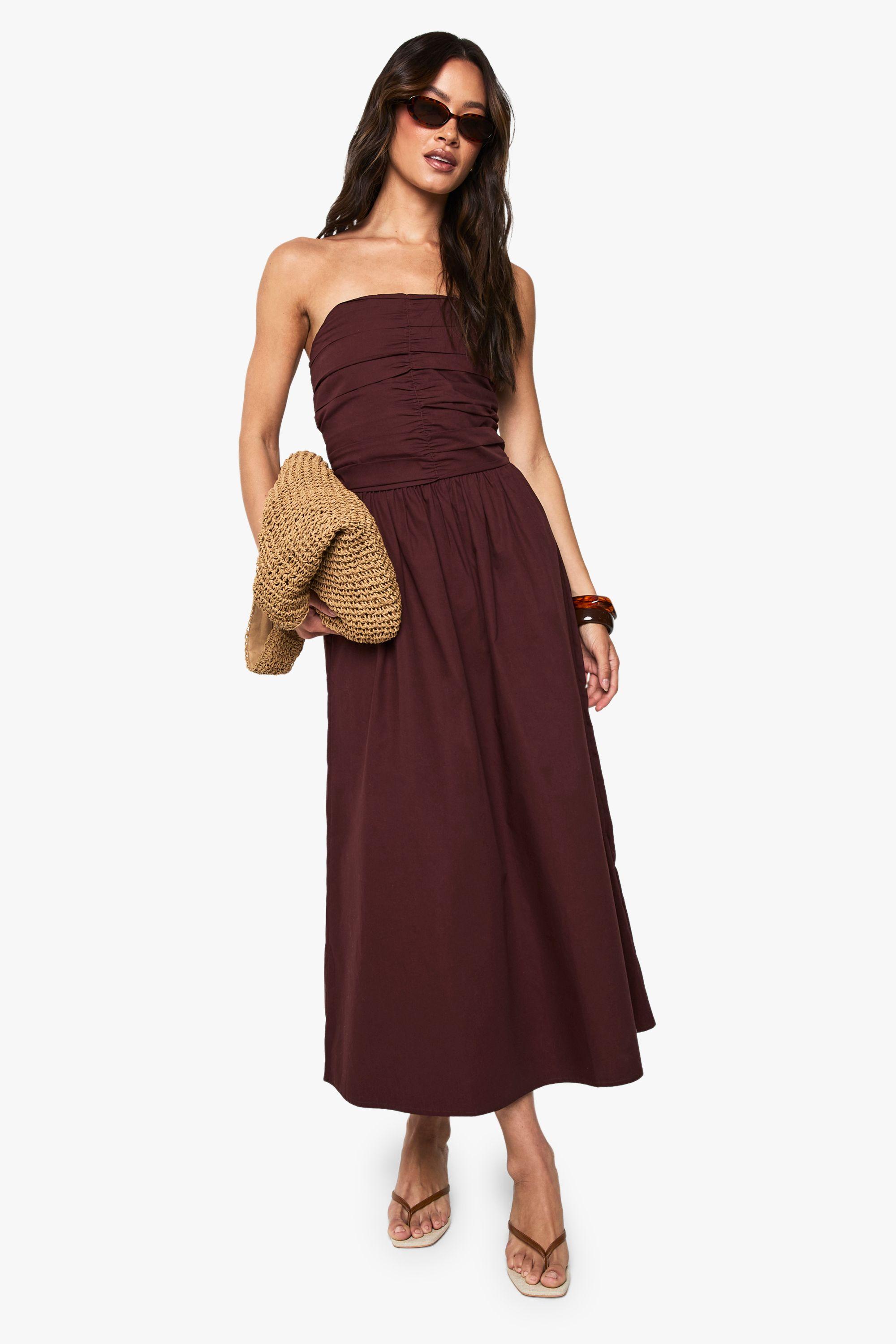 Tall Cotton Poplin Ruched Detail Midi Dress by BOOHOO