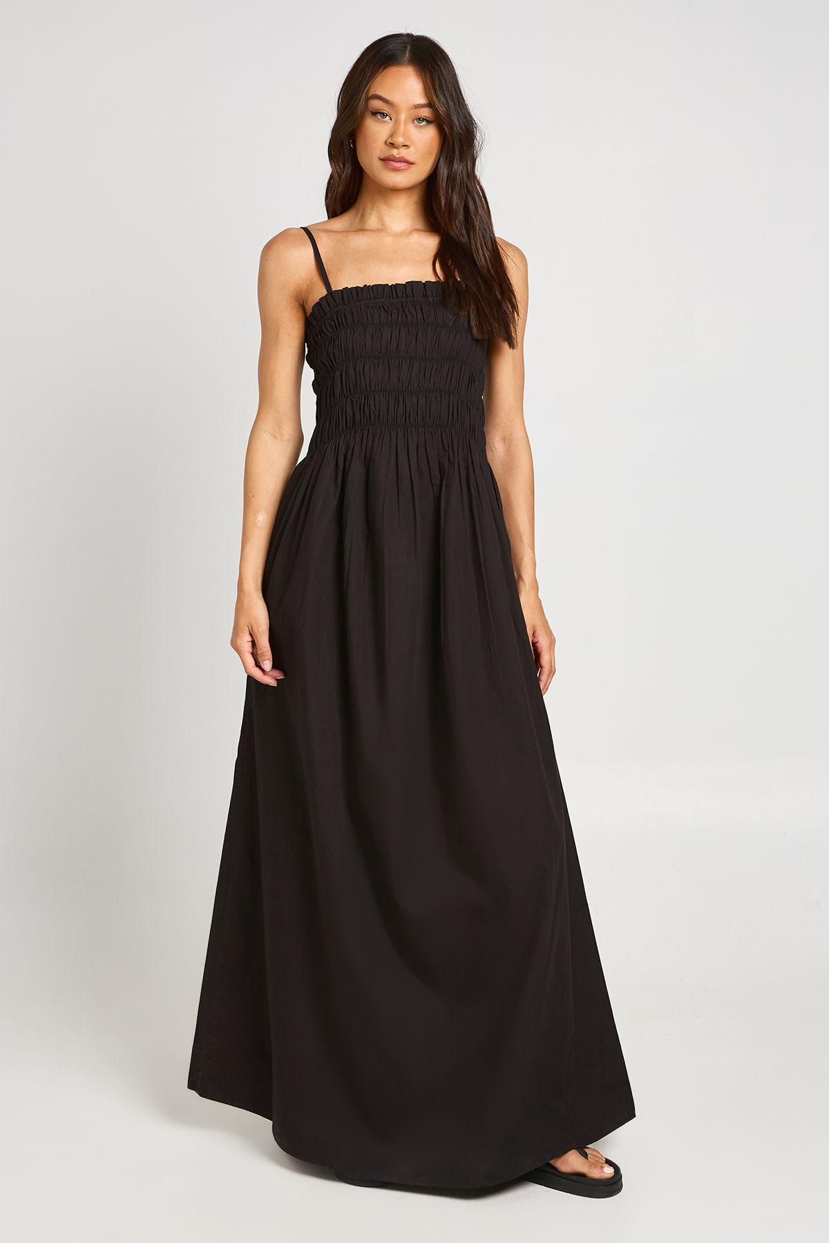 Tall Cotton Poplin Shirred Bodice Maxi Dress by BOOHOO