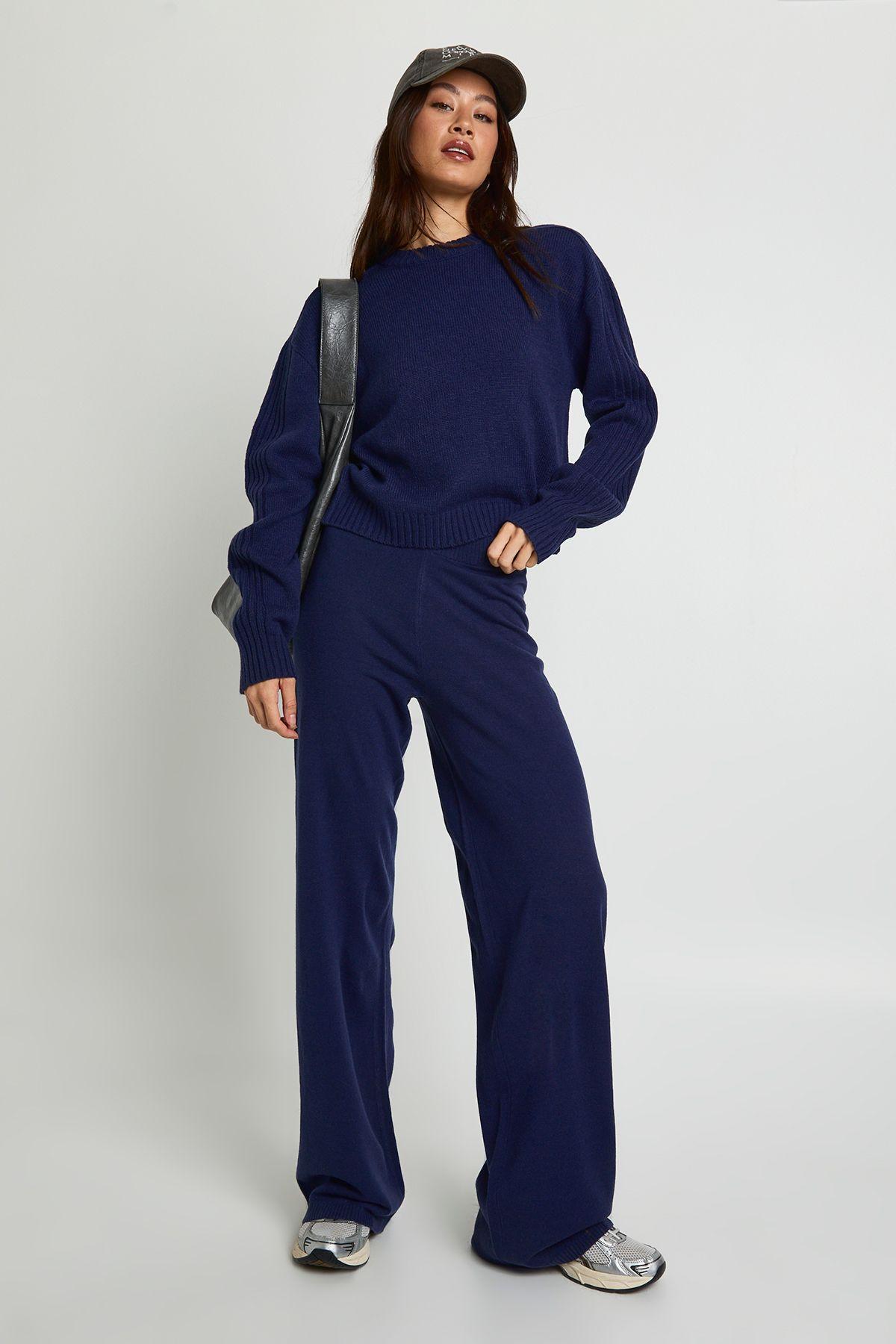 Tall Crew Neck Jumper And Wide Leg Trouser by BOOHOO